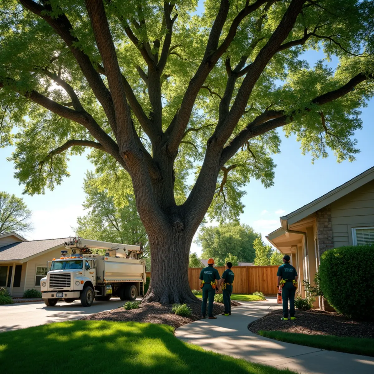 Large cottonwood tree shading an Aurora residential property