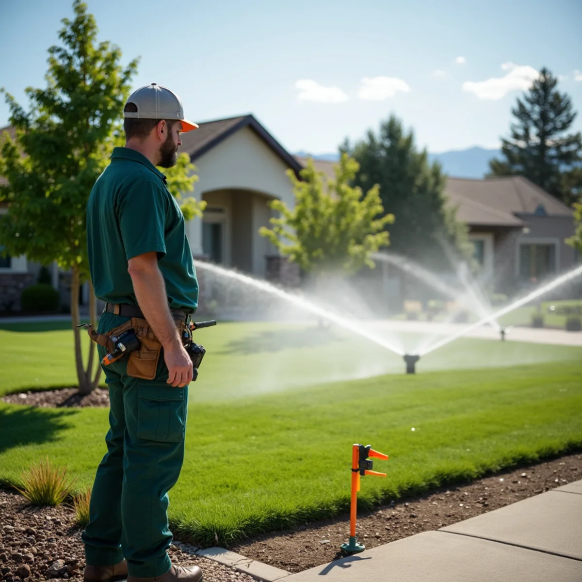 Sprinkler zone coverage being checked in an Aurora yard