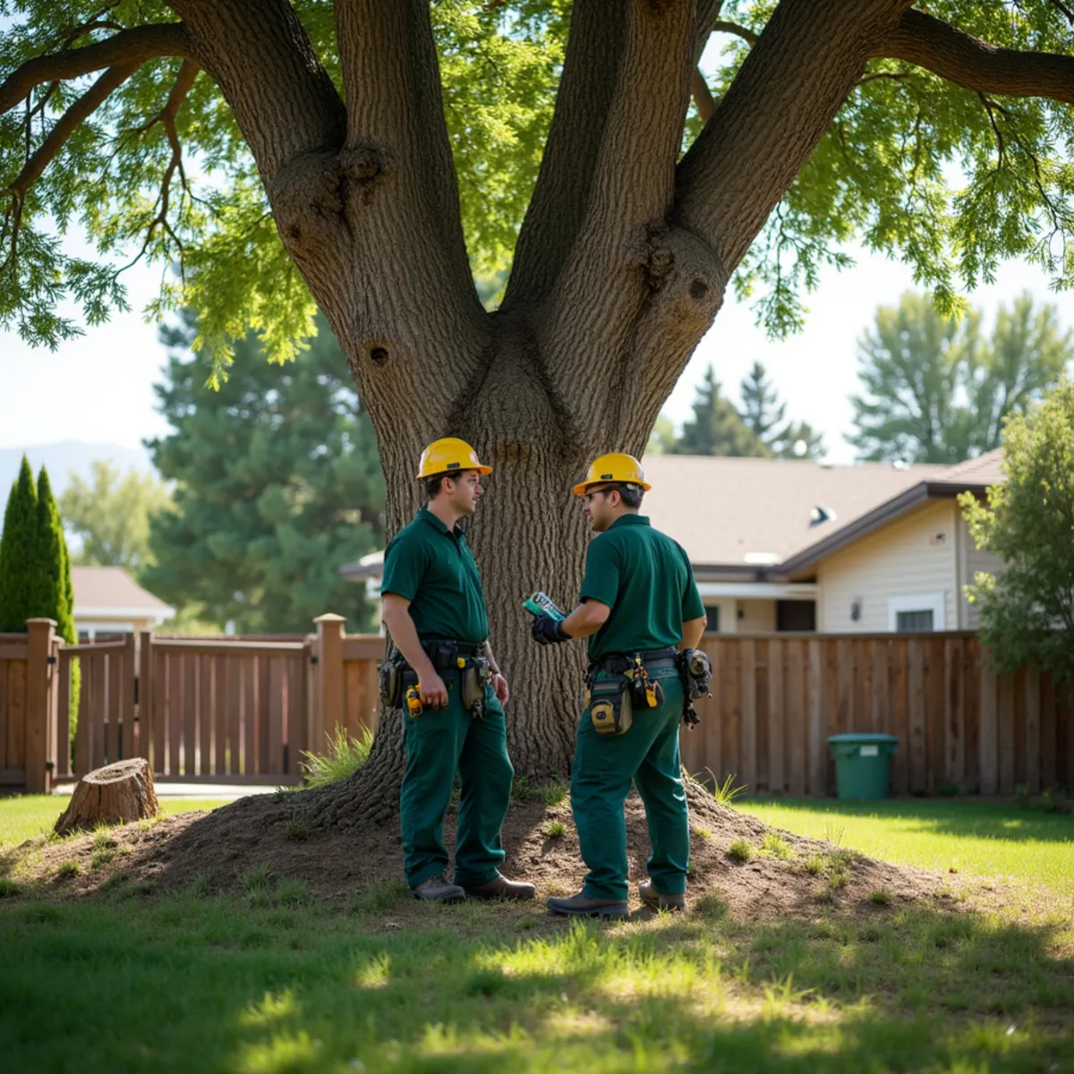 Tree removal estimate being planned beside a mature Aurora tree