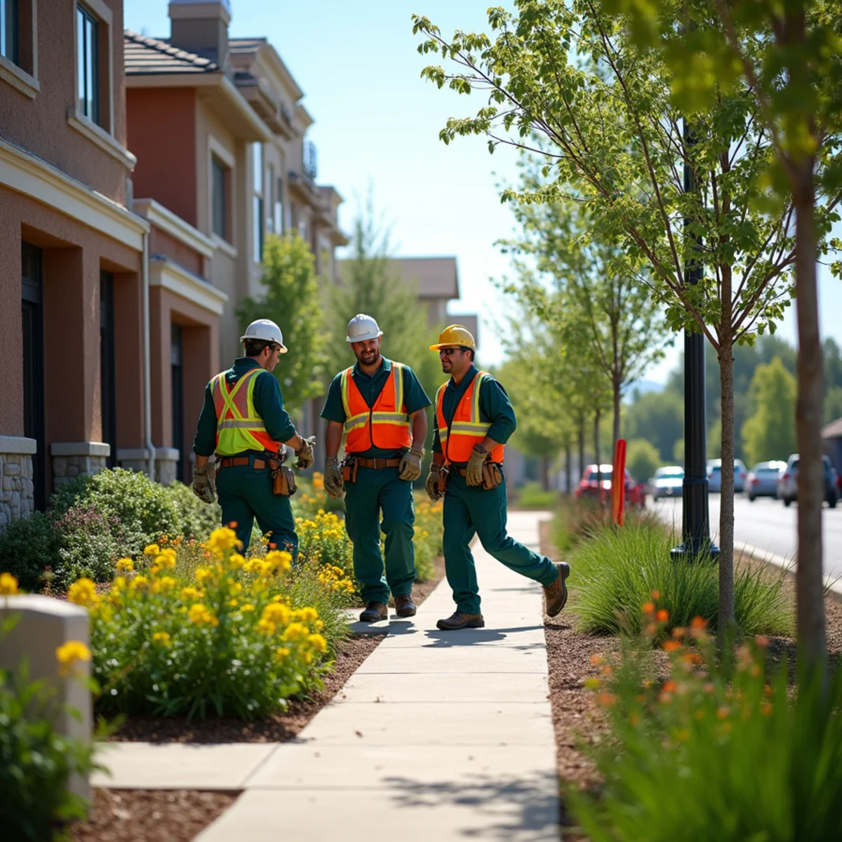 Commercial landscape and tree care at an Aurora business property
