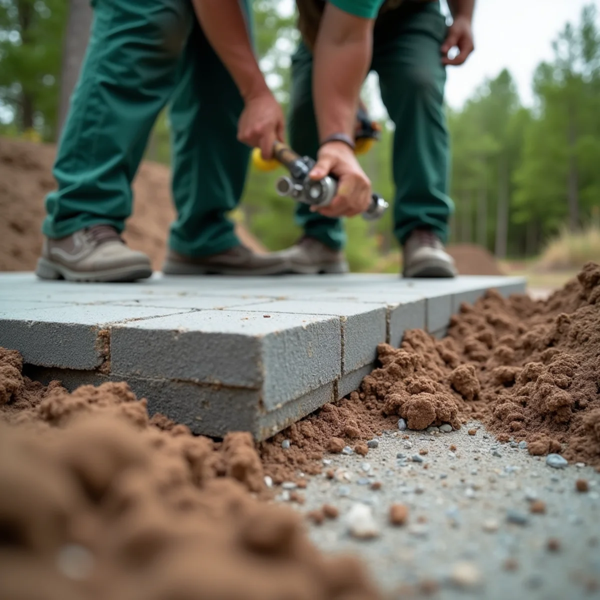 Hardscaping crew working at an Aurora, Colorado property
