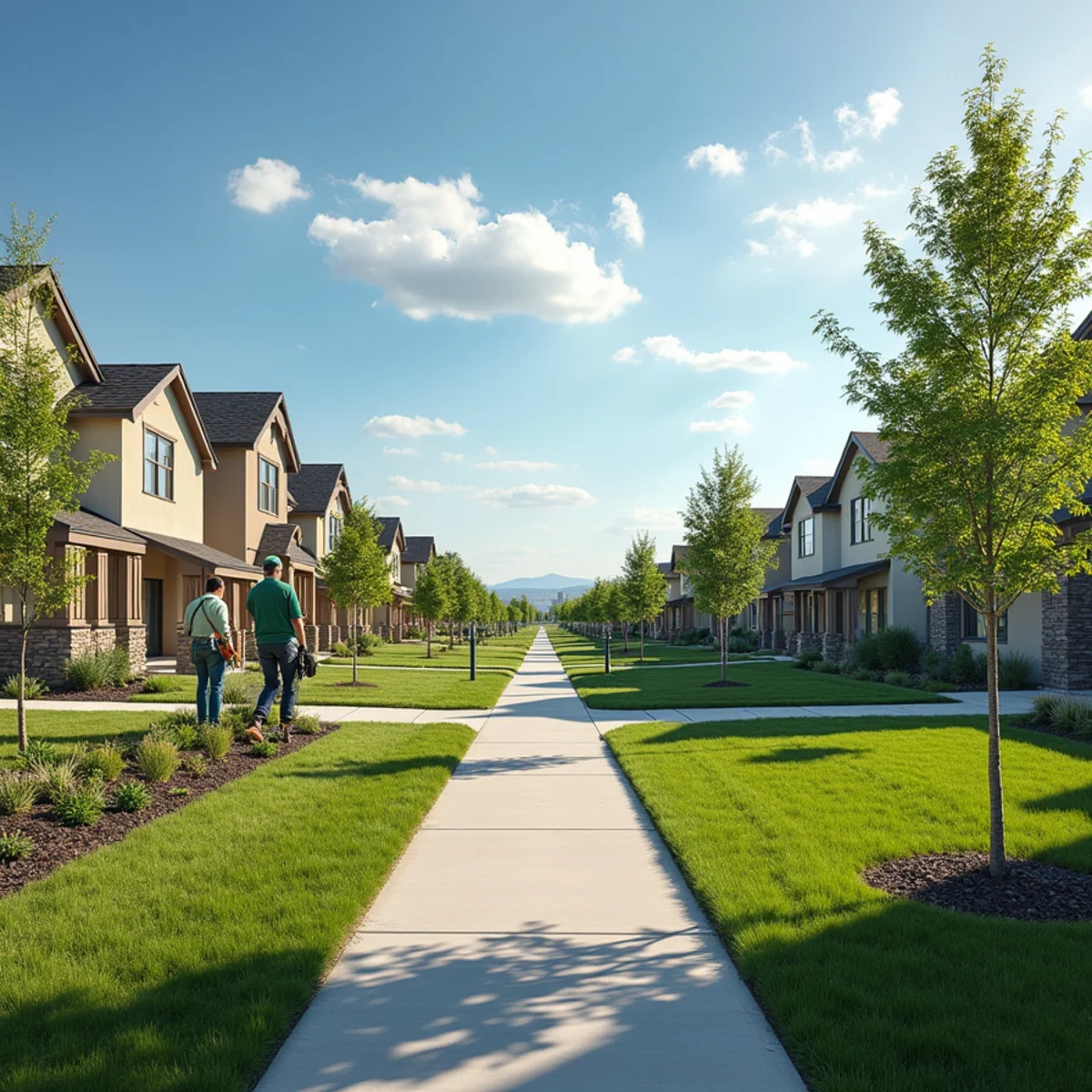 Newer homes and young trees in Aurora Highlands