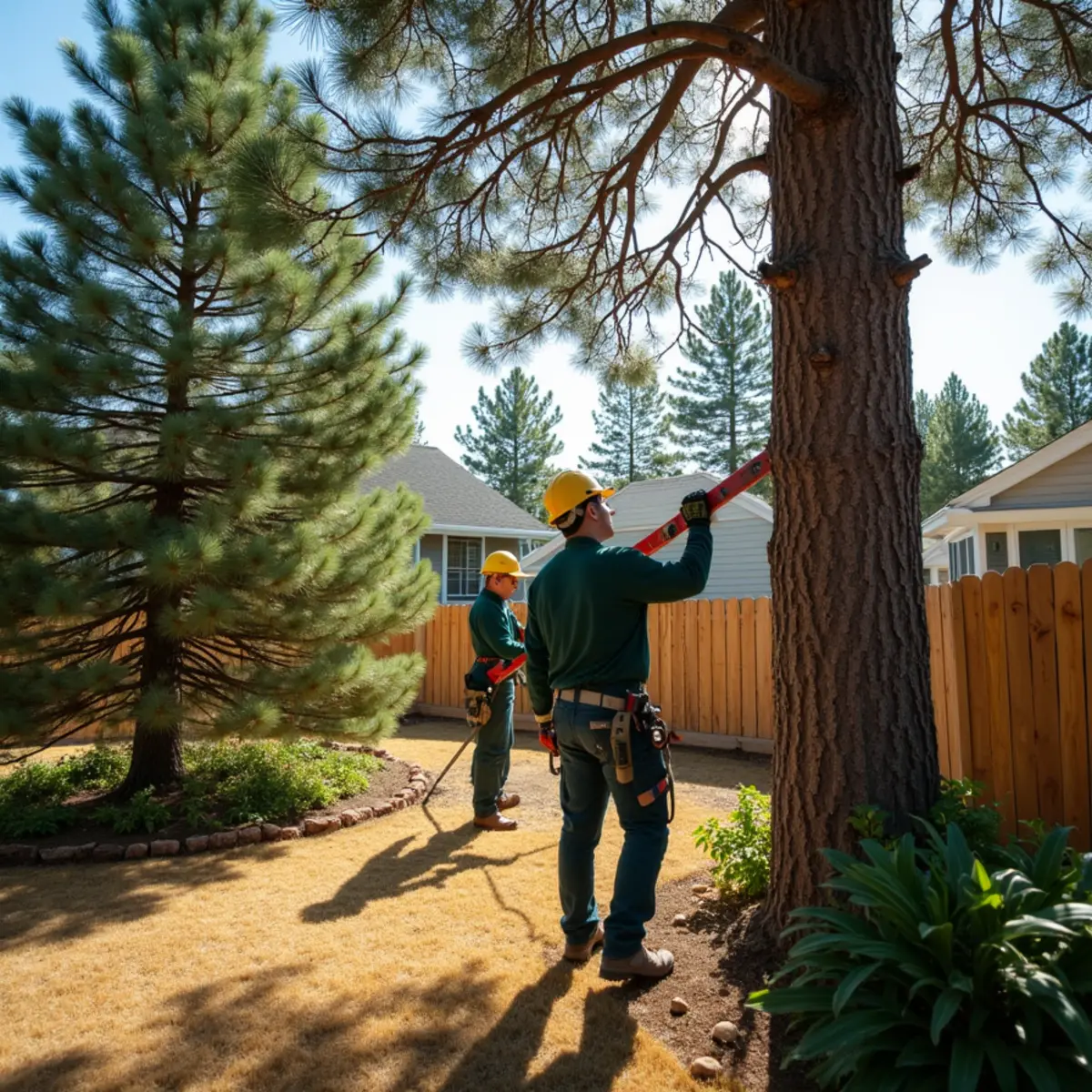 Pine trees and homes in Tallyn's Reach, Aurora